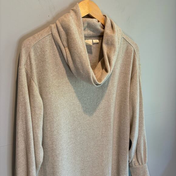 Anthro Maeve Oatmeal Cowl Neck Sweatshirt Dress - size Medium - Picture 2 of 6